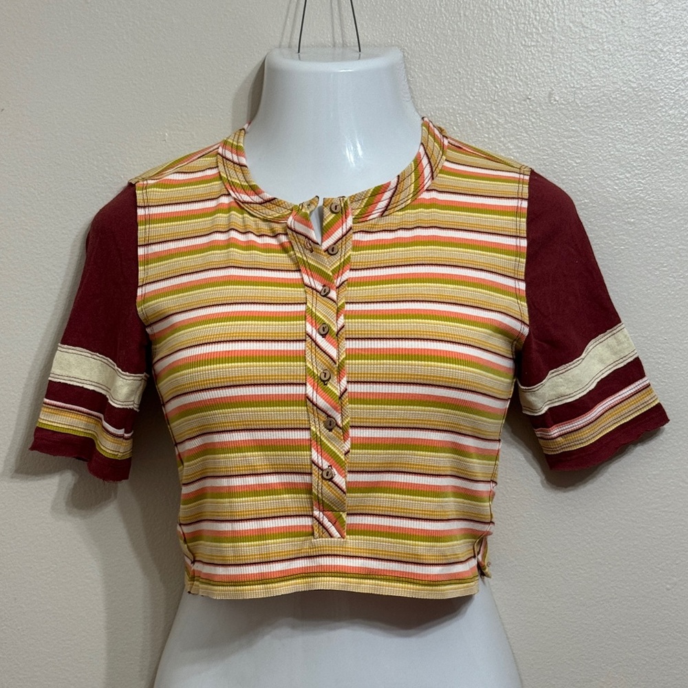 NWOT - We the Free - Striped Baseball Cropped Tee